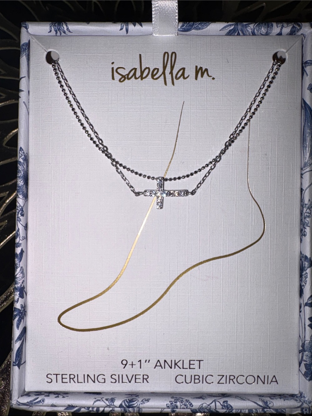 Isabella M Sterling Silver Double Strand Cross ANKLET New in box